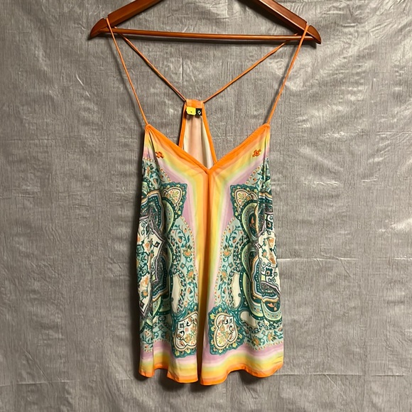 FARM Rio Tops - FARM Rio Orange & Teal Paisley Silk Tank Top